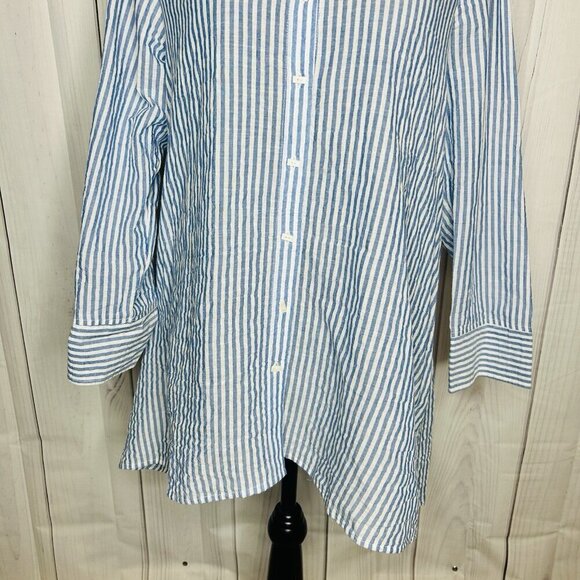 Habitat Clothes To Live In Button Up Blouse Crinkle Blue White Striped Size XS - Picture 3 of 12